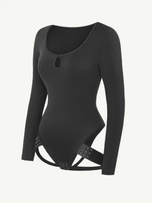 CurvyPower | UK bodysuit Long Sleeve Scoop Neck Shaping Thong Bodysuit