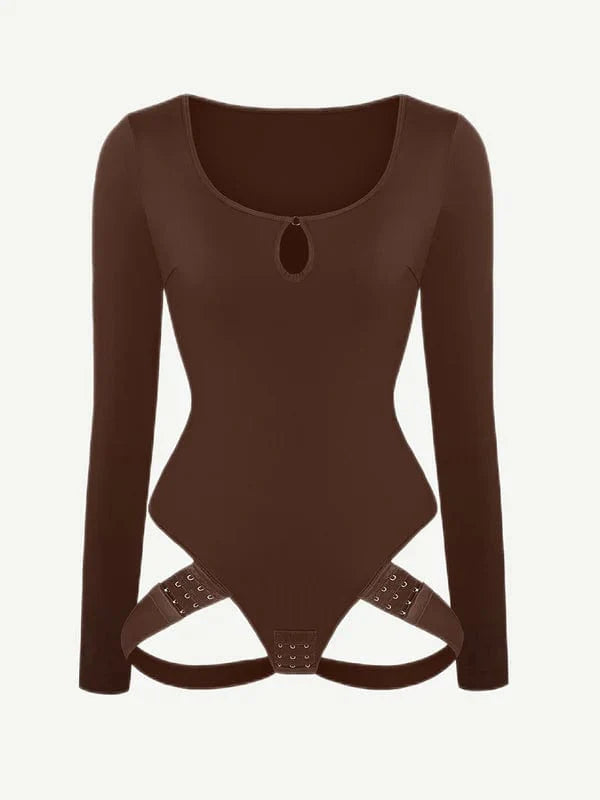 CurvyPower | UK bodysuit Long Sleeve Scoop Neck Shaping Thong Bodysuit