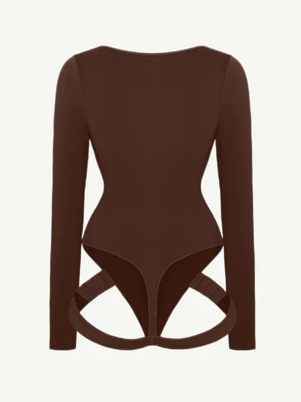 CurvyPower | UK bodysuit Long Sleeve Scoop Neck Shaping Thong Bodysuit