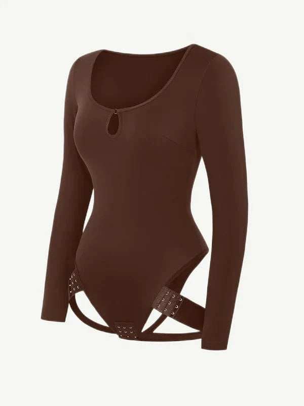 CurvyPower | UK bodysuit Long Sleeve Scoop Neck Shaping Thong Bodysuit