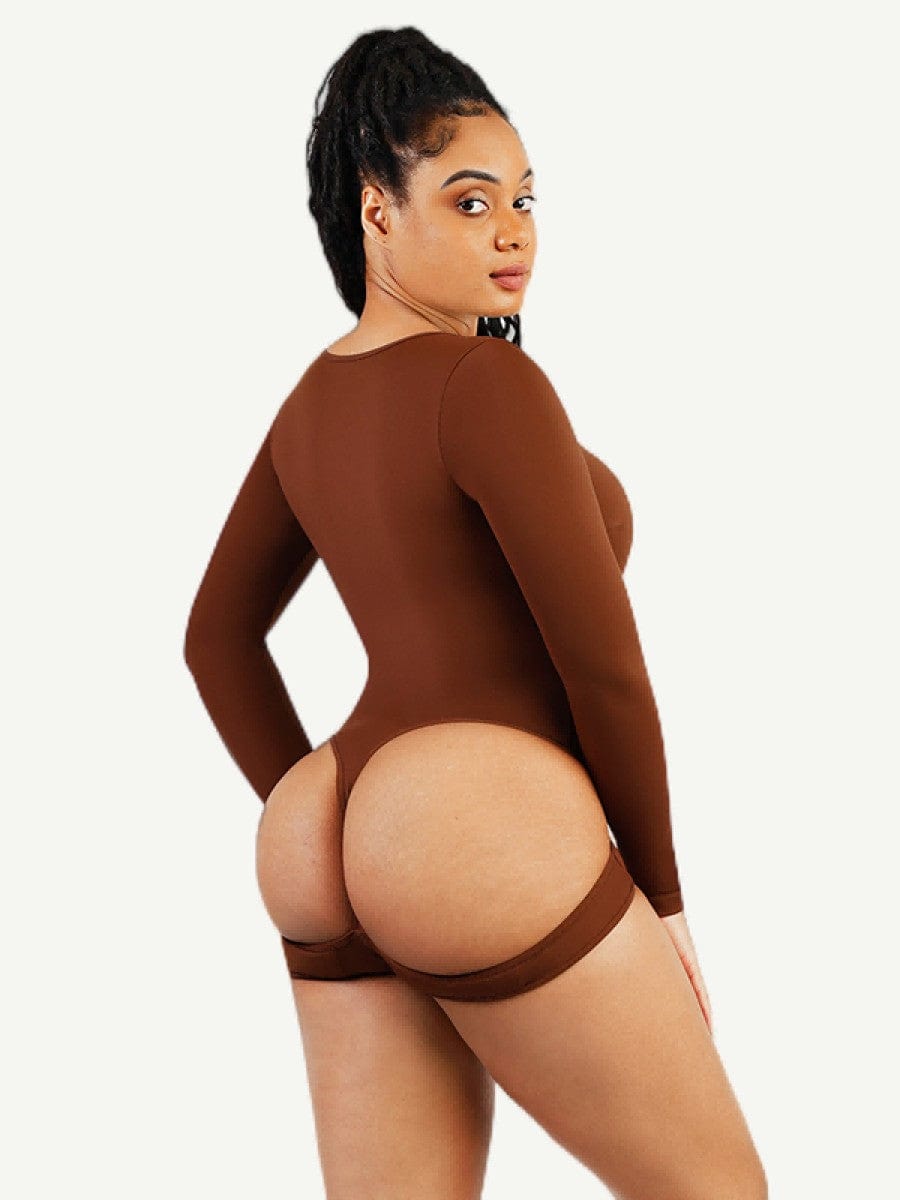 CurvyPower | UK bodysuit Long Sleeve Scoop Neck Shaping Thong Bodysuit