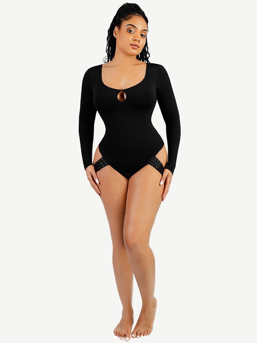 CurvyPower | UK bodysuit Long Sleeve Scoop Neck Shaping Thong Bodysuit