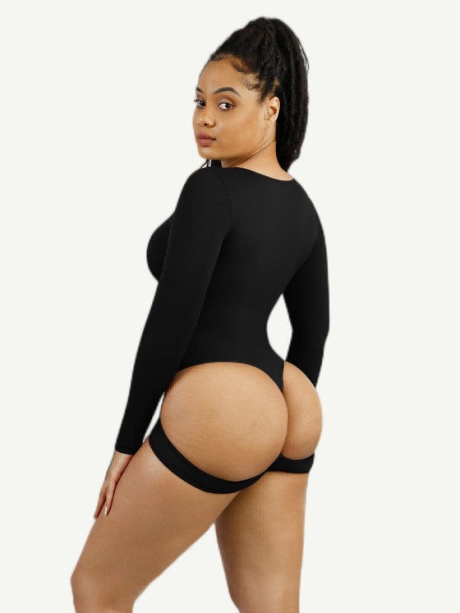 CurvyPower | UK bodysuit Long Sleeve Scoop Neck Shaping Thong Bodysuit