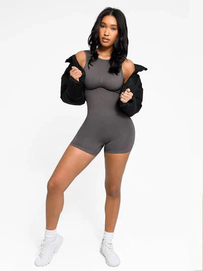 CurvyPower | UK bodysuit Low Back Shapewear Round Neck Bodysuit with Removable Pads