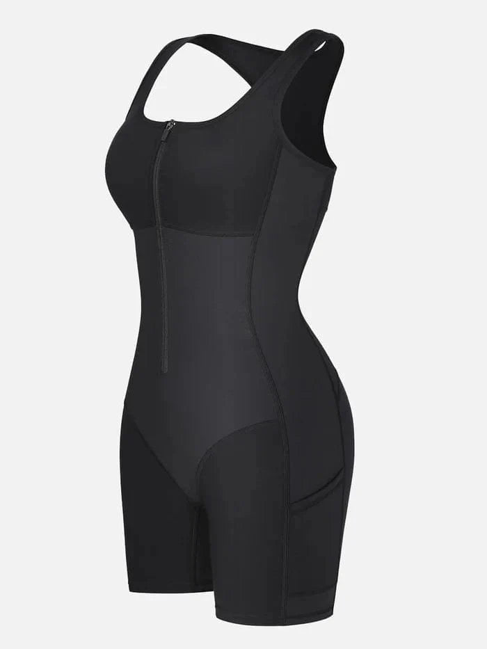 CurvyPower | UK bodysuit One Piece Shaping Bodysuit with Front Zipper and Side Pockets