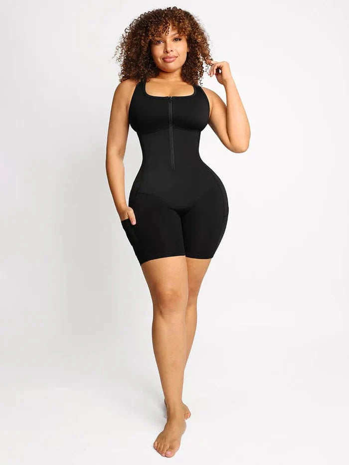 CurvyPower | UK bodysuit One Piece Shaping Bodysuit with Front Zipper and Side Pockets