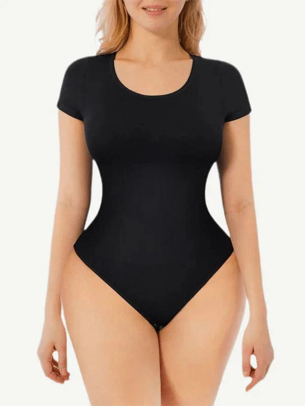 CurvyPower | UK bodysuit Short Sleeve Round Neck One Piece Thong Shapewear Bodysuit