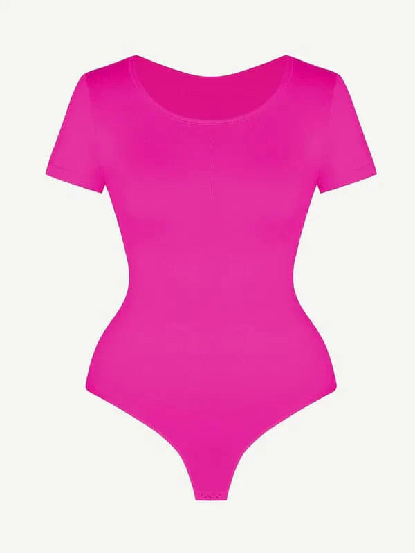 CurvyPower | UK bodysuit Short Sleeve Round Neck One Piece Thong Shapewear Bodysuit