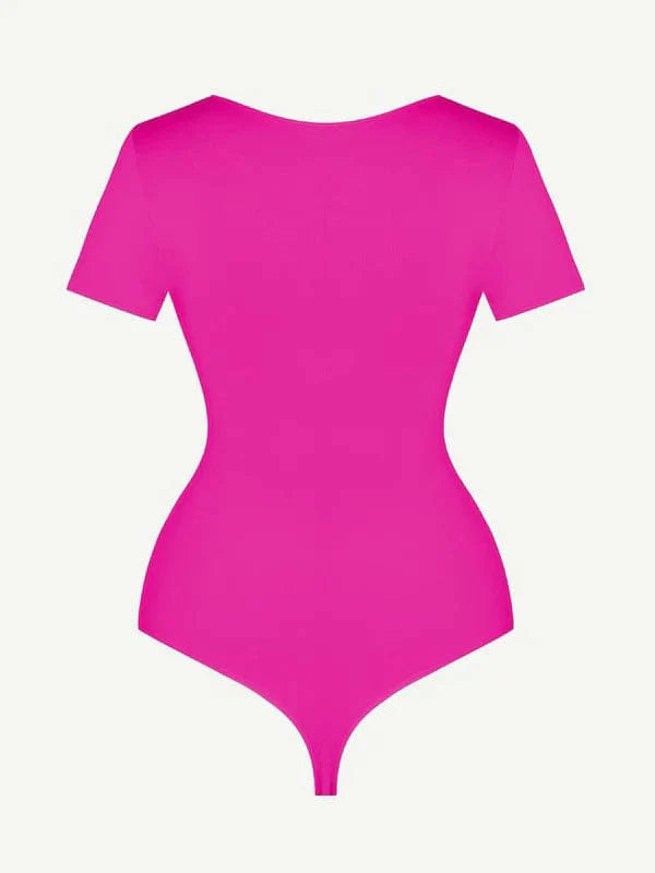 CurvyPower | UK bodysuit Short Sleeve Round Neck One Piece Thong Shapewear Bodysuit