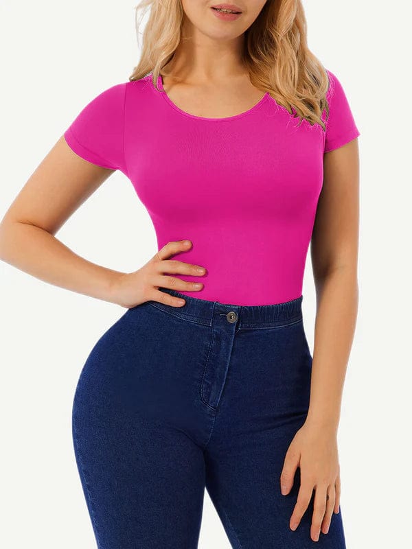 CurvyPower | UK bodysuit Short Sleeve Round Neck One Piece Thong Shapewear Bodysuit