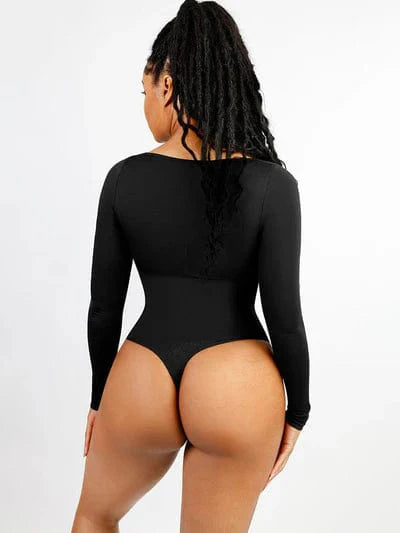 CurvyPower | UK bodysuit Square Neck Tummy Control Long Sleeve Shapewear Bodysuit