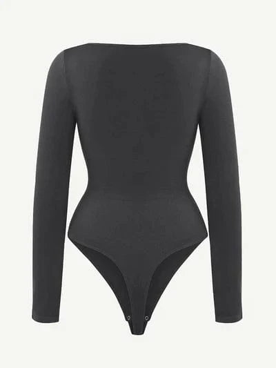 CurvyPower | UK bodysuit Square Neck Tummy Control Long Sleeve Shapewear Bodysuit
