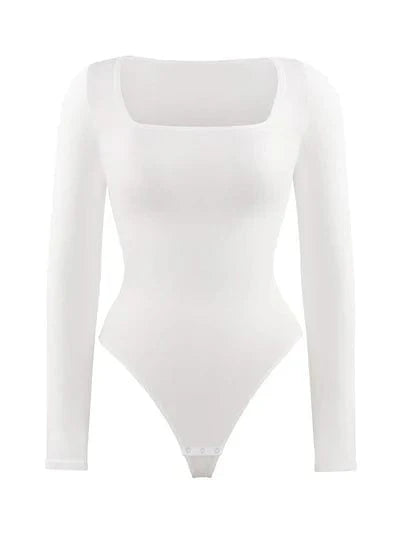 CurvyPower | UK bodysuit Square Neck Tummy Control Long Sleeve Shapewear Bodysuit