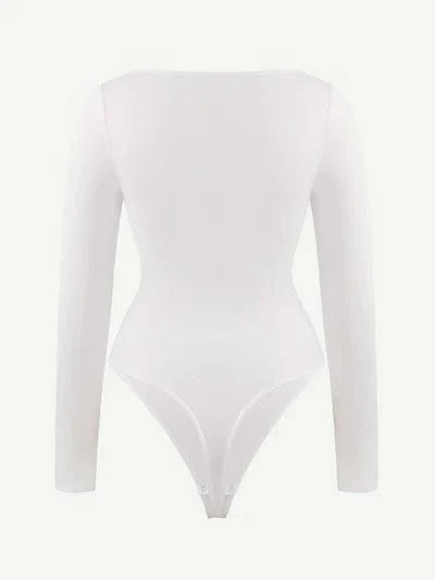 CurvyPower | UK bodysuit Square Neck Tummy Control Long Sleeve Shapewear Bodysuit