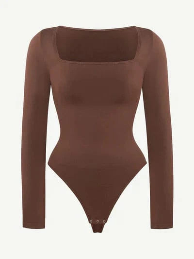 CurvyPower | UK bodysuit Square Neck Tummy Control Long Sleeve Shapewear Bodysuit