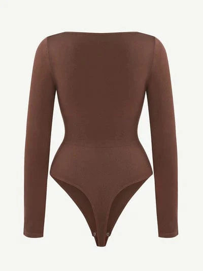 CurvyPower | UK bodysuit Square Neck Tummy Control Long Sleeve Shapewear Bodysuit