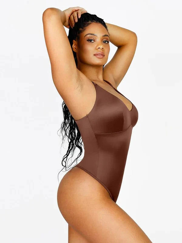 CurvyPower | UK bodysuit Tummy Control Elastic Mesh Shapewear Thong Bodysuit