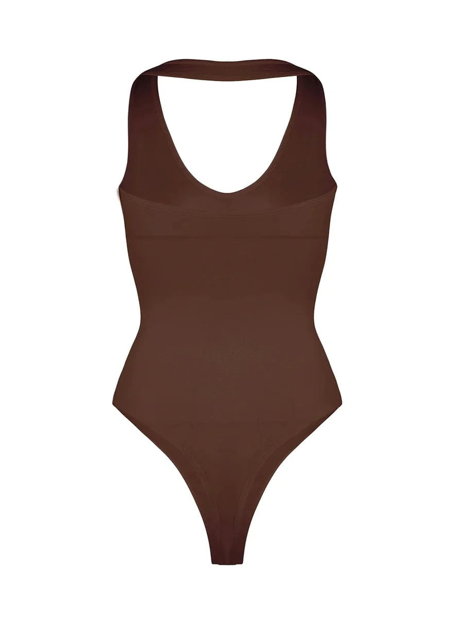 CurvyPower | UK bodysuit Waist Control Hanging Neck Shapewear Bodysuit