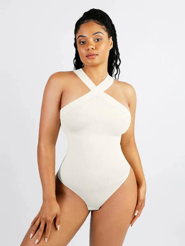 CurvyPower | UK bodysuit White / XS/S Halter Neck Criss-Cross Seamless Shaper Bodysuit