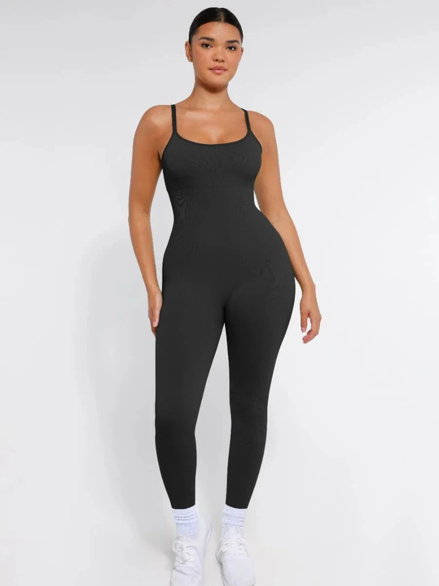 CurvyPower | UK Jumpsuit Black / XS/S Ribbed Plus Size Bodycon Jumpsuits Shaper with Removable Pads
