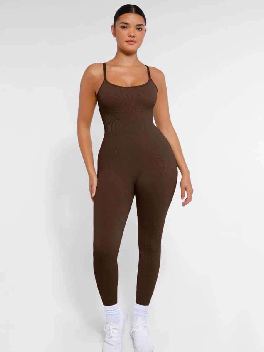 CurvyPower | UK Jumpsuit Brown / XS/S Ribbed Plus Size Bodycon Jumpsuits Shaper with Removable Pads