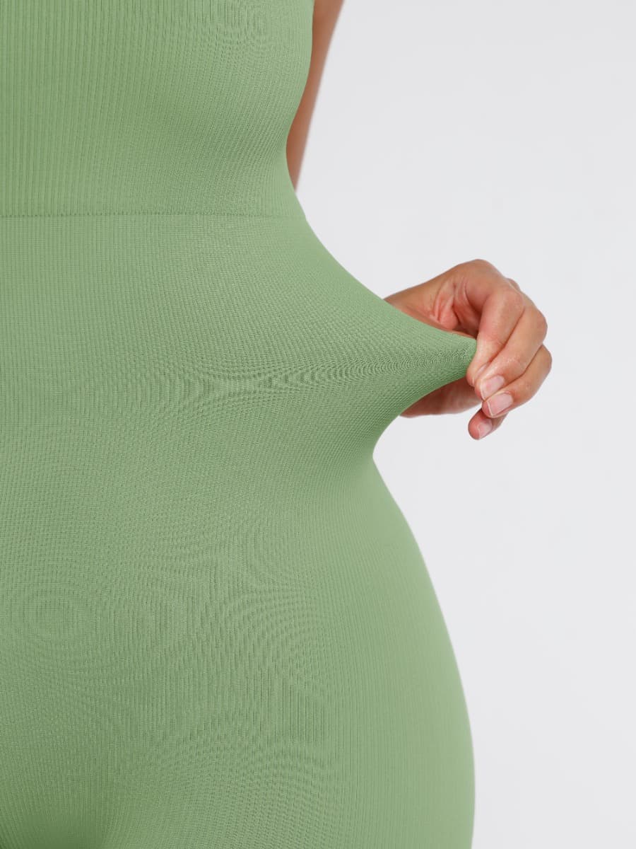 CurvyPower | UK Jumpsuit Ribbed Plus Size Bodycon Jumpsuits Shaper with Removable Pads