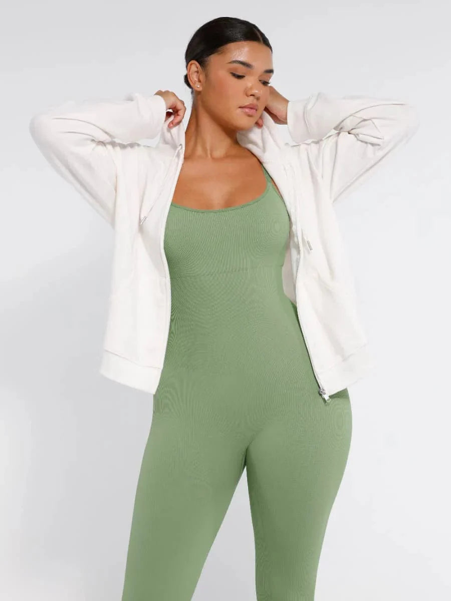 CurvyPower | UK Jumpsuit Ribbed Plus Size Bodycon Jumpsuits Shaper with Removable Pads