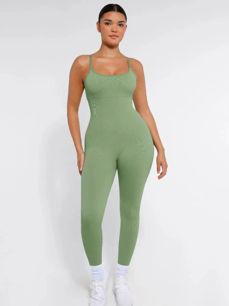 CurvyPower | UK Jumpsuit Ribbed Plus Size Bodycon Jumpsuits Shaper with Removable Pads