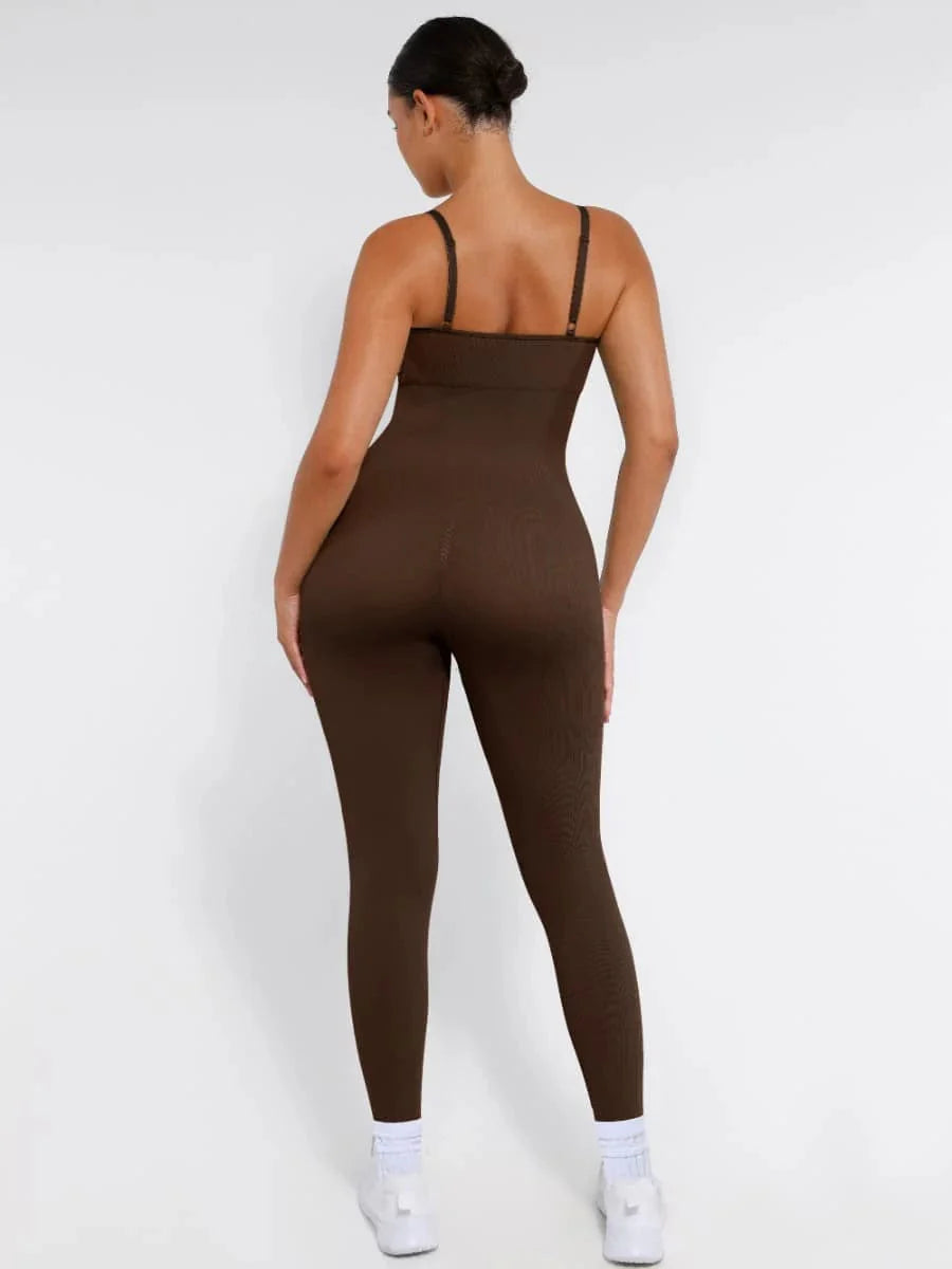 CurvyPower | UK Jumpsuit Ribbed Plus Size Bodycon Jumpsuits Shaper with Removable Pads