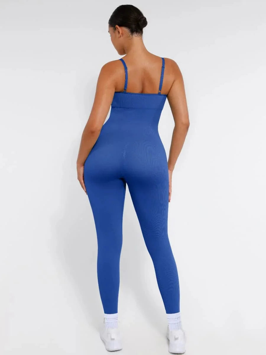 CurvyPower | UK Jumpsuit Ribbed Plus Size Bodycon Jumpsuits Shaper with Removable Pads