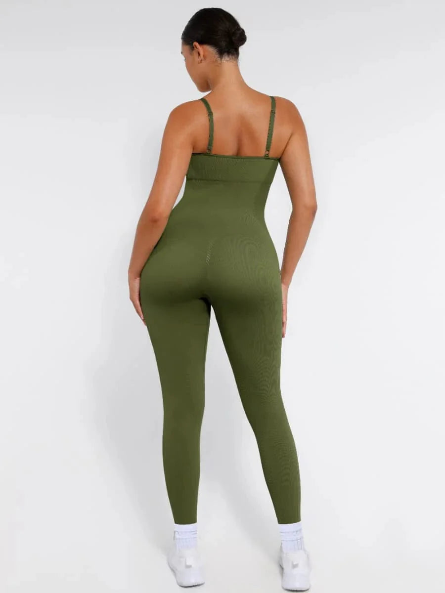 CurvyPower | UK Jumpsuit Ribbed Plus Size Bodycon Jumpsuits Shaper with Removable Pads