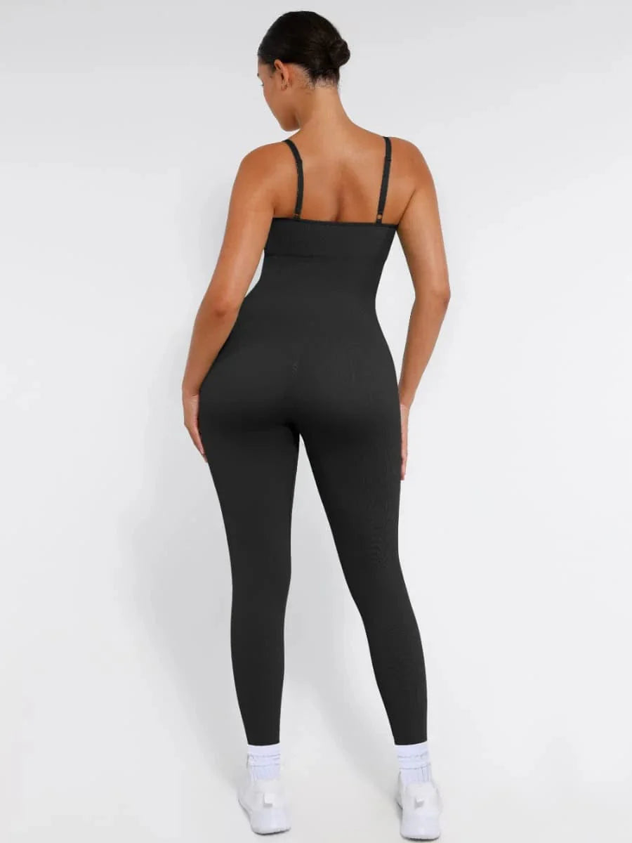 CurvyPower | UK Jumpsuit Ribbed Plus Size Bodycon Jumpsuits Shaper with Removable Pads