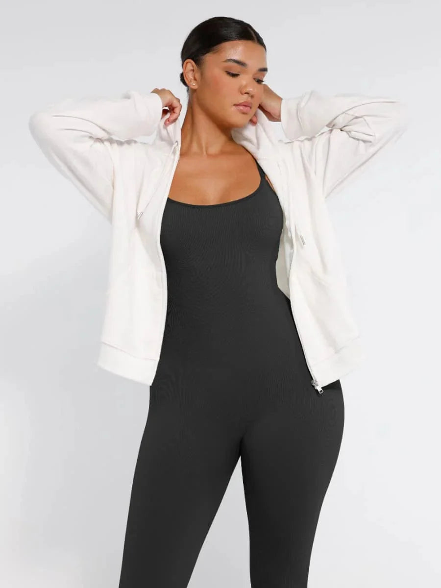 CurvyPower | UK Jumpsuit Ribbed Plus Size Bodycon Jumpsuits Shaper with Removable Pads