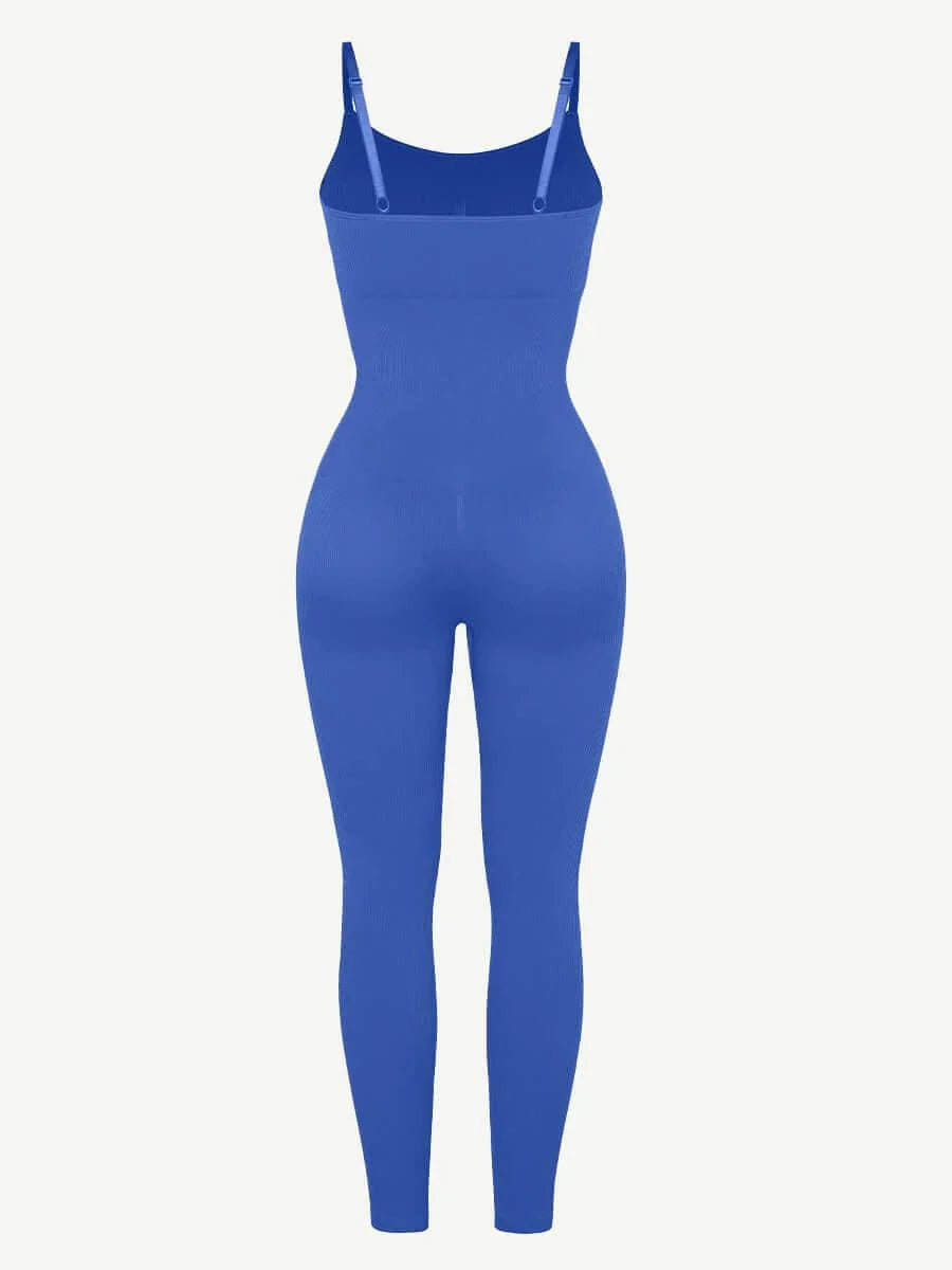 CurvyPower | UK Jumpsuit Ribbed Plus Size Bodycon Jumpsuits Shaper with Removable Pads