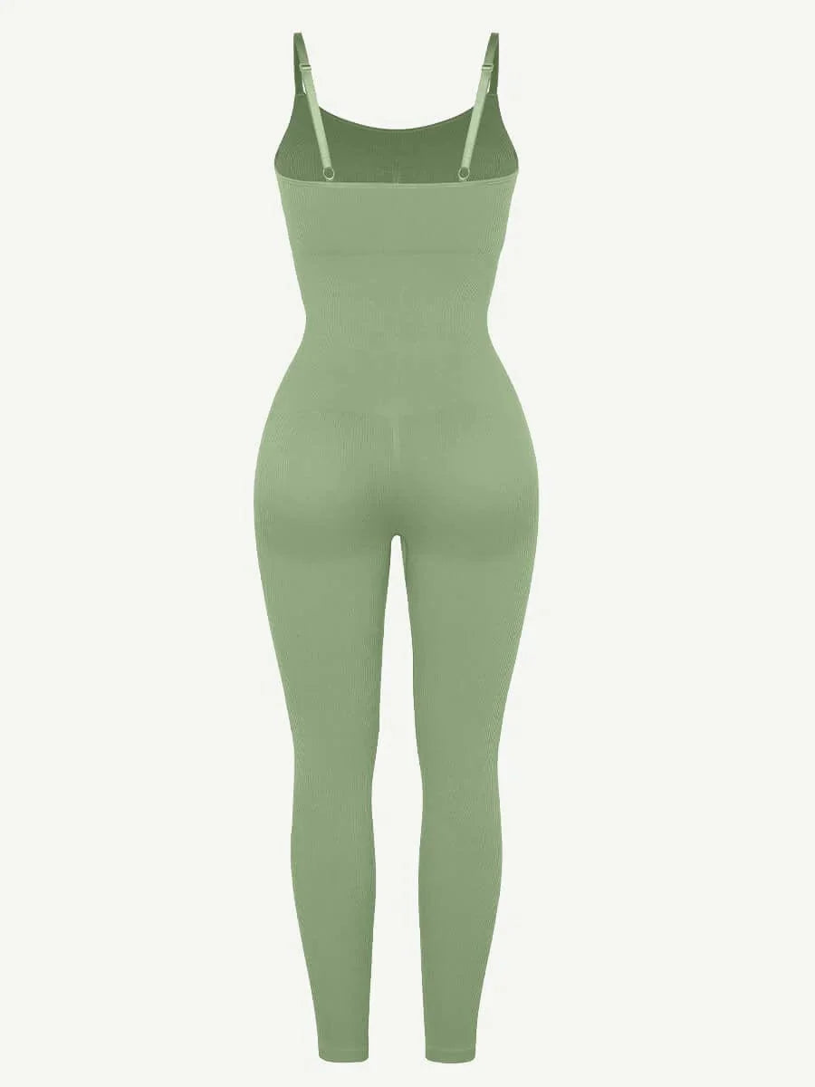 CurvyPower | UK Jumpsuit Ribbed Plus Size Bodycon Jumpsuits Shaper with Removable Pads