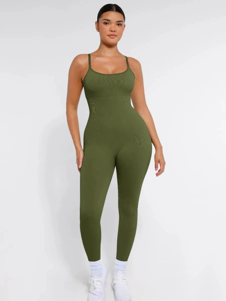 CurvyPower | UK Jumpsuit Ribbed Plus Size Bodycon Jumpsuits Shaper with Removable Pads