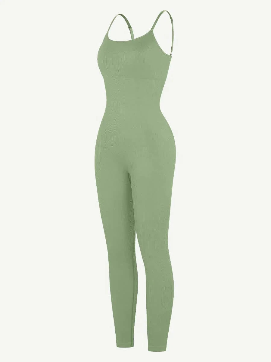 CurvyPower | UK Jumpsuit Ribbed Plus Size Bodycon Jumpsuits Shaper with Removable Pads