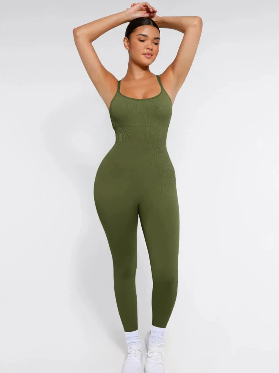 CurvyPower | UK Jumpsuit Ribbed Plus Size Bodycon Jumpsuits Shaper with Removable Pads