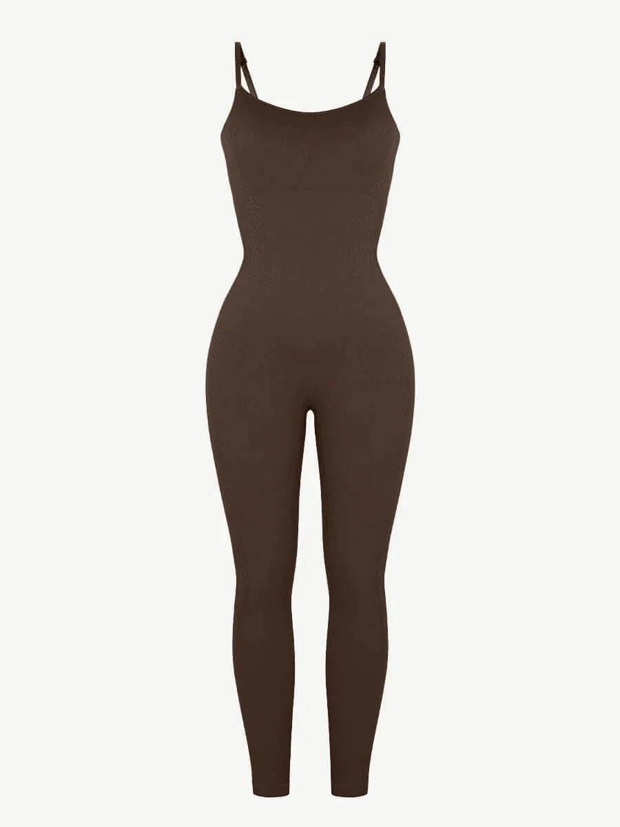 CurvyPower | UK Jumpsuit Ribbed Plus Size Bodycon Jumpsuits Shaper with Removable Pads