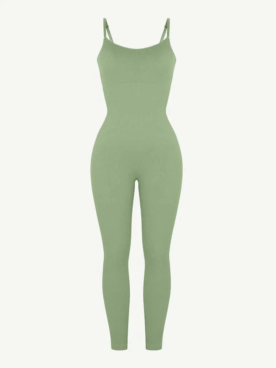 CurvyPower | UK Jumpsuit Ribbed Plus Size Bodycon Jumpsuits Shaper with Removable Pads