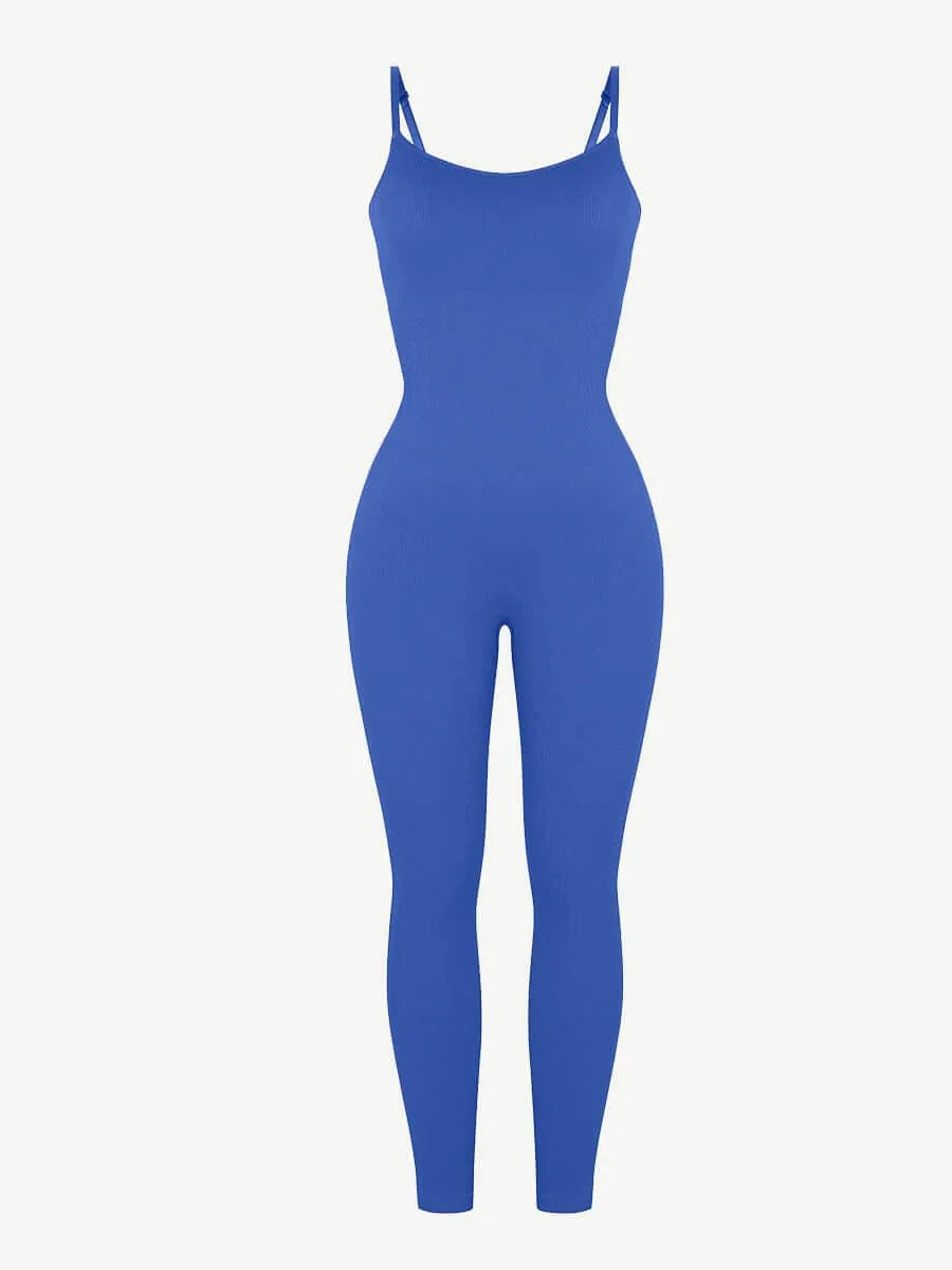 CurvyPower | UK Jumpsuit Ribbed Plus Size Bodycon Jumpsuits Shaper with Removable Pads