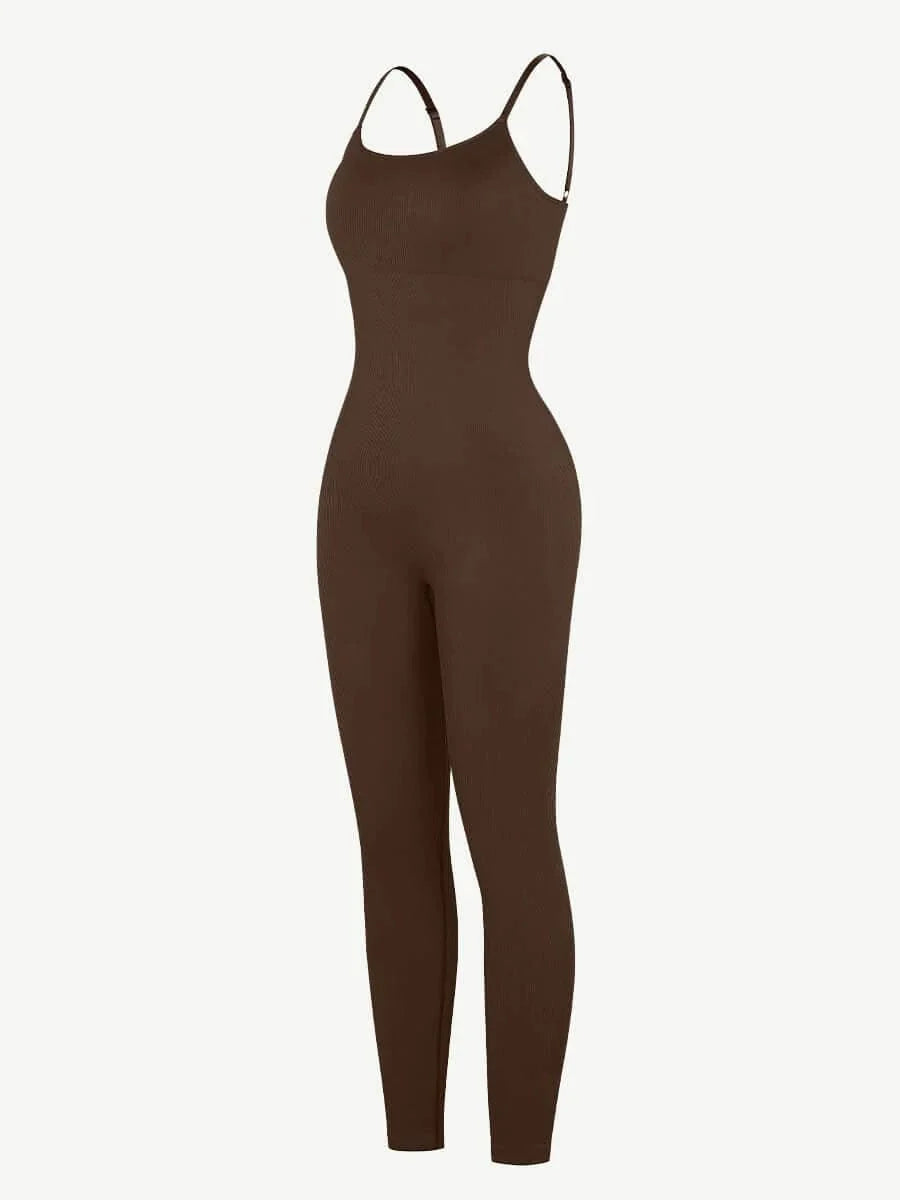 CurvyPower | UK Jumpsuit Ribbed Plus Size Bodycon Jumpsuits Shaper with Removable Pads