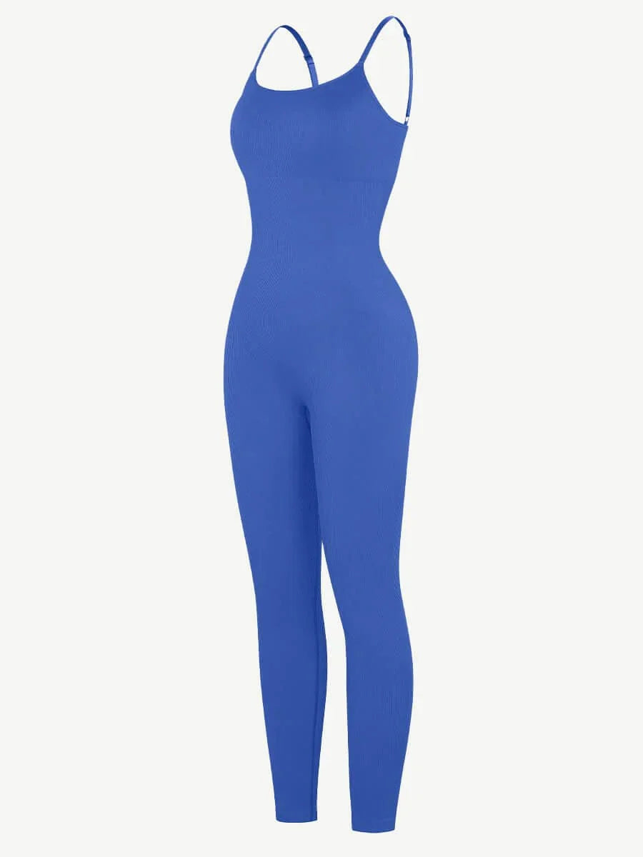 CurvyPower | UK Jumpsuit Ribbed Plus Size Bodycon Jumpsuits Shaper with Removable Pads