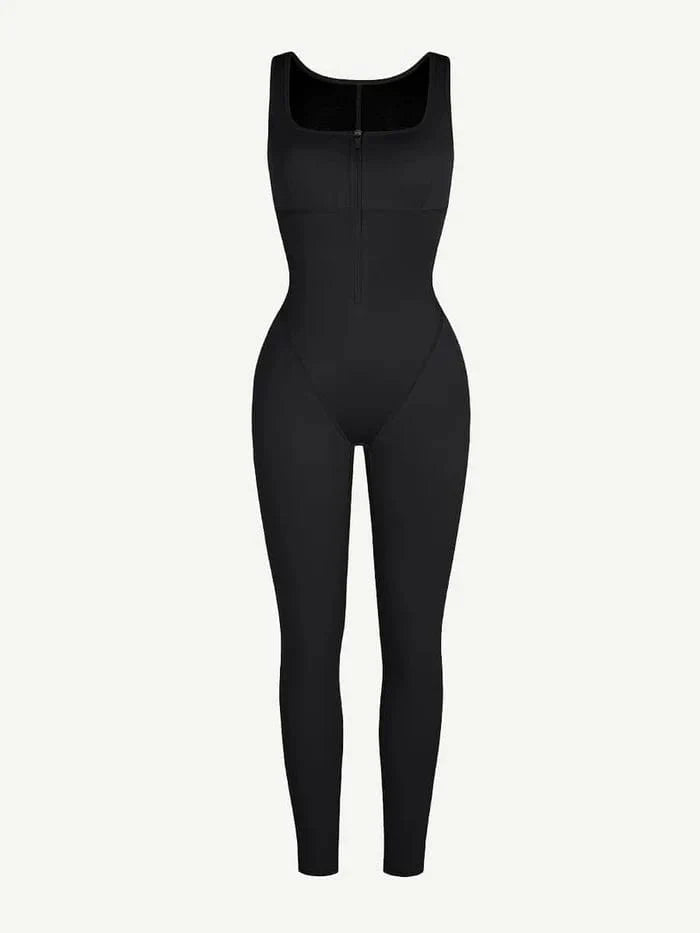 CurvyPower | UK Jumpsuit Sports Sauna Shaping Jumpsuit with Front Zipper and Slit