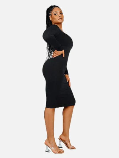 CurvyPower | UK Maxi Dress Black / XS/S Long Sleeve Tummy Control Bodycon Maxi Dress