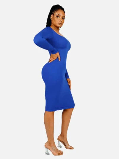 CurvyPower | UK Maxi Dress Dark Blue / XS/S Long Sleeve Tummy Control Bodycon Maxi Dress