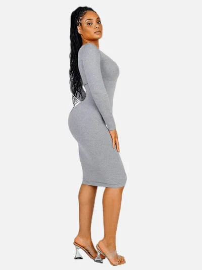 CurvyPower | UK Maxi Dress Long Sleeve Tummy Control Bodycon Maxi Dress
