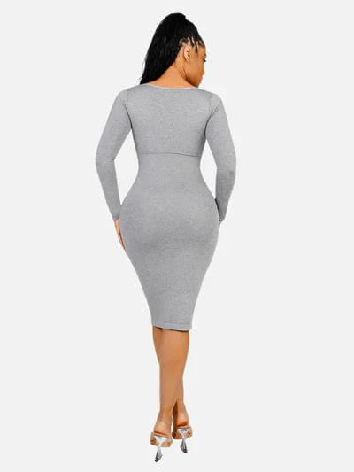CurvyPower | UK Maxi Dress Long Sleeve Tummy Control Bodycon Maxi Dress