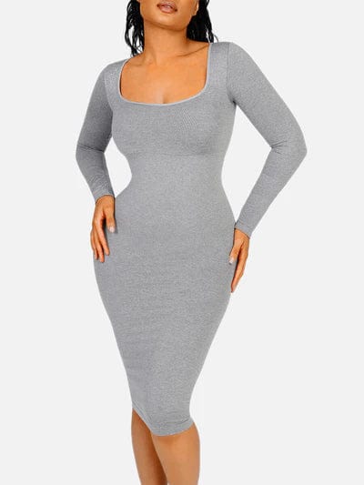 CurvyPower | UK Maxi Dress Long Sleeve Tummy Control Bodycon Maxi Dress