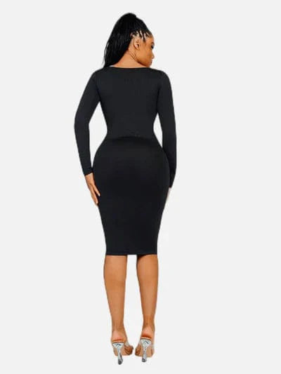 CurvyPower | UK Maxi Dress Long Sleeve Tummy Control Bodycon Maxi Dress